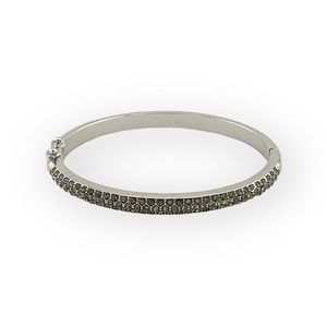 Swarovski Crystal 3 Row Pave Bangle Bracelet Silver Overlay